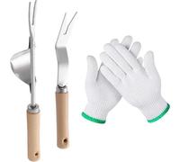 2 pinces à désherber en acier, 1 paire de gants en caoutchouc, désherbeur manuel, outil de jardinage, désherbeur à main, pinces à désherber en acier à long manche, matériel de jardinage