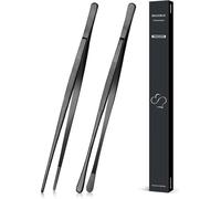 2 pinces de cuisine de 30,5 cm, pointes finement striées, acier inoxydable, pinces de cuisine professionnelles, pinces pour barbecue, pinces de finition et pinces de service (noires)