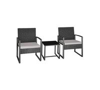 Ensemble de salon de jardin en rotin Granada avec table pour 2 personnes Noir - gris clair/noir