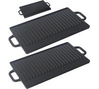 2 plaques de cuisson en fonte 50 x 23,5 cm, face réversible émaillée, poêle à griller, plaque à hamburgers, plancha BBQ, pour barbecue à gaz, barbecue au charbon de bois, cuisinière, four, feu de camp