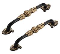 2 poignées de meuble vintage en laiton, motif floral, style antique, métal, noir et or, poignées de tiroirs, poignées de portes pour armoires de cuisine, tiroirs et penderies (128 mm, noir)