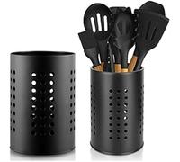 2 porte-couverts acier inoxydable noir, pot ustensile cuisine. Label