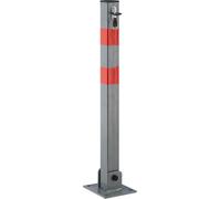2 poteaux de barrière carrés, barrière de parking rabattable, avec bandes de signalisation, 3 clés, H x l x P : 65 x 15 x 13 cm, anthracite-rouge