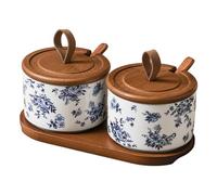 2 pots à épices avec couvercles pot en céramique de 7, 4 oz avec couvercle, cuillère et plateau en bois motifs de fleurs exquis récipients à condiments pour la maison, la cuisine, la décoration la