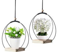 2 pots de fleurs suspendus avec des supports en macramé pour plantes d'intérieur