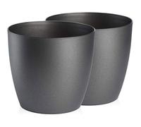 2 pots plantes plastique ronds graphite - cache-pot Ø20cm