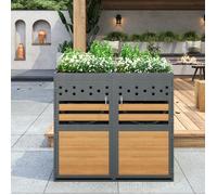 2 poubelles avec toit planté, 120 - 240 litres, porte en bois anthracite, possibilité d'extension incluse, poubelle de rangement,