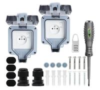 2 Prise Exterieure Etanche IP66 Double Prise de Courant et Volet de Protection Multiprise Electrique Murale de Jardin, Prise Anti-Poussière et Coupe-Vent avec Interrupteur, Voyant Lumineux (MPG1-FSN)