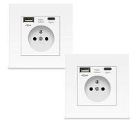 2 prise murale blanche avec USB et Type C, prise de courant en verre, 5v, 2100mA