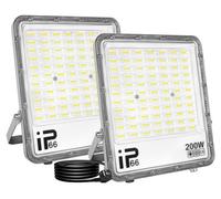 2 projecteurs LED de 200W pour l'extérieur, projecteurs LED de 20000 lumens avec prise, éclairage extérieur blanc de 6000K, projecteurs étanches pour l'extérieur, adaptés pour l'éclairage de jardin