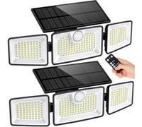 Lumisky Spots solaires GLEAMAX 3 têtes – LED blanc, détecteur, télécommande – Lot de 2 noir