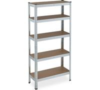2 rayonnages robustes galvanisés, capacité de charge 875 kg, 150 x 75 x 30 cm, 5 tablettes, à emboîter, en acier, rayonnage de cave, argenté