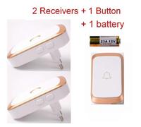2 receiver 1 button Prise de l'UE Sonnette sans fil avec récepteur enfichable, bouton émetteur étanche, sonnette d'appel sans fil, prise UE, AC 110-240V, maison, bureau, hôtel
