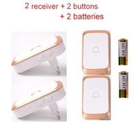 2 receiver 2 button Prise de l¿UE Sonnette sans fil avec récepteur enfichable, bouton émetteur étanche, sonnette d'appel sans fil, prise UE, AC 110-240V, maison, bureau, hôtel