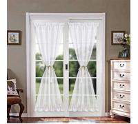 2 Rideaux de Porte French en Voile avec Passe Tringle Blanc 64x183cm, Privacy Lumière Douce, Livré avec Attache,Lavable