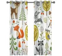 [2]Rideaux Salon Animaux de la forêt Enfants Dessin animé Occultant Rideau Salon à œillets Rideaux Isolant Thermique-60x120CM