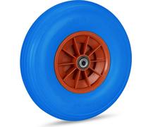 2 roues de brouette 4.00-6, roues en caoutchouc plein avec jante en plastique, 3 adaptateurs chacune, roue de secours anti-crevaison, 100 kg, bleu-rouge