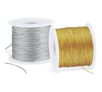 2 Rouleaux Fil d'or Métallique Cordon 100m,Ficelle Dorée,Tressé 1mm,à Broder en Polyester pour Papier Cadeau Décoration-Or,Argent