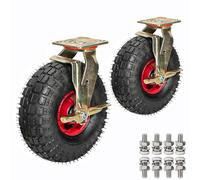 2 Roulettes Pivotantes Industrielles, Roues De Chariot Caoutchoutées | Grandes roulettes plates libres, roulette pneumatique hautement élastique, avec vis, absorption des chocs,(BRAKES,200mm/8in)
