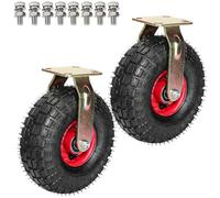 2 Roulettes Pivotantes Industrielles, Roues De Chariot Caoutchoutées | Grandes roulettes plates libres, roulette pneumatique hautement élastique, avec vis, absorption des chocs,(Fixed,200mm/8in)