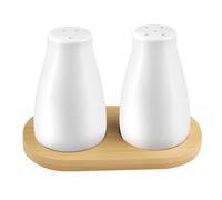 2 Set salières et poivrières en céramique avec autocollant et plateau en bambou