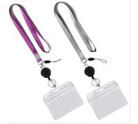 2 Sets Porte Badge Tour de Cou, Comprend Cordon de Laniere Tour Cou, Porte Badge Enrouleur Rétractable et Porte Carte Transparent,