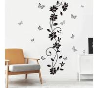 2 Sets Stickers Muraux Noir Design Moderne Fleurs Vigne et Papillons Autocollant PVC Autocollant pour Decoration Miroir Glass Fenêtre Surface Lisse Salon Chambre Salle de Bain Bureau 30x90cm