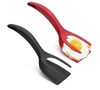 2 Spatules à Omelette, 2 en 1 Spatule à Oeufs, Pince à Oeufs, Rouge, Noir | Spatule en Plastique pour La Cuisine, Spatule à Oeufs pour Poisson, Oeuf, Burger, Crêpe
