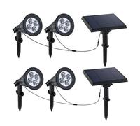 Lumisky Lot de 2 double spot solaire relié avec panneau solaire déporté 2 en 1 à piquer ou à fixer éclairage puissant LED blanc dimmable FAMILY SPIKY H38cm