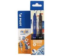 2 Stylos Frixion Ball Clicker 0.7 Pointe Moyenne Noir Bleu Pilot + Stickers