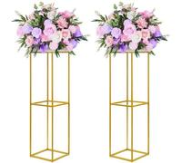 2 supports à fleurs en métal de 80 cm, avec centres dorés, supports à fleurs en acrylique avec plaques transparentes, présentoirs géométriques pour les décorations de mariages et de fêtes