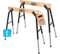 2 supports de travail réglables en hauteur – capacité de charge jusqu'à 300 kg par paire | Qualité professionnelle – fabriqués en acier et en bois robustes – support d'échafaudage pliable
