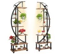 2 supports pour plantes 6 niveaux avec lampe pour plantes et roues amovibles, grande étagère pour plantes en forme de demi-lune étagère métallique sur pied support pour fleurs