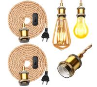 2 suspensions vintage avec prises, câbles E27, guirlandes lumineuses, câbles avec interrupteur et prises en corde de chanvre de 4,6 m, suspensions à câble unique à monter soi-même