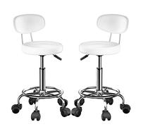 2 Tabouret Bar Reglable en Hauteur, Chaise Pivotante pour Domicile, Blanc | Tabouret Roulette Hauteur 46-61cm, Tige de Pompe à Air de levage à 3 étages, pour Cabinet Médical Atelier Coiffeuse