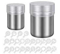 2 Tailles 304 Acier Inoxydable Chocolat Shaker Secoueur Tamiseur Arroseur Dredgers pour Sucre d'Epices Sel Farine de Cacao Café Latte Cappuccino en Maille Tamis avec Couvercle, 24pcs Pochoirs à café