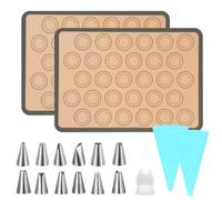 2 Tapis de Cuisson pour Macarons Rectangulaire Silicone Tapi de Cuisson | Doublures de plateux Reutilisable Tapis Patisserie avec 12 Buses moule genoise pour les Macarons les Biscuits et les Pizzas