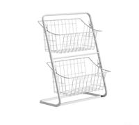 2 Tier Metal Fruit Basket Vegetable Storage Rack(White) | Spacious 2-tier design, holds fruits veggies bread, keeps counter tidy, easy pour access open top