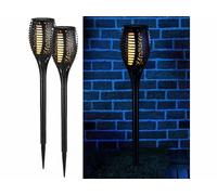 2 torches de jardin solaires 58 cm avec LED à effet flamme - Lunartec