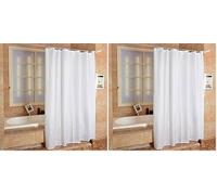 2 ur door - Rideau de Douche Extra Long en Tissu Polyester Blanc résistant à la moisissure et à la moisissure 180 x 220 cm (Lot de 2)