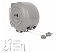 2 x 15M Étendoir à Linge Rétractable à Double Cordon - Gris - 1x Extensible Plein Air l'Intérieur Robuste Fort Fixation Murale Double Vêtements Séchage Séchoir Bobine - par Harbour Housewares