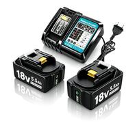 2 X 5,5 Ah 18 V Batterie avec chargeur Batterie de remplacement pour batterie Makita BL1860B BL1830 BL1830B BL1840 BL1850 BL1850B BL1860 BL1815 LXT-400, Batterie de remplacement 18 V 5500 mAh avec