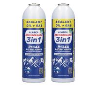 2 x Alaska Refrigerants 3en1 Réfrigérant de remplacement R134a avec huile PAG 100 et colmatant de fuites