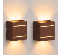 2 x Applique Murale LED Intérieur 7W, 3000K Carrée Applique Murale Chambre | Blanc Chaud Double Fente Lumineuse, Rétro Appliques Murales LED Up Down pour Couloir, Salon (Noyer)