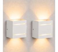 2 x Applique Murale LED Intérieur 7W, 3000K Carrée Applique Murale Chambre | Blanc Chaud Double Fente Lumineuse, Rétro Appliques Murales LED Up Down pour Couloir, Salon (Blanc)
