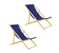 2 x Chaise longue de jardin en bois - Fauteuil Relax - Chaise de plage bleu