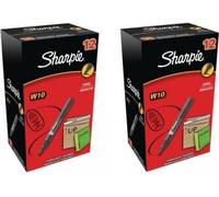 2 x Lot de 12 Sharpie W10 Marqueur indélébile pointe biseautée Noir stylos S0192652- 24 stylos