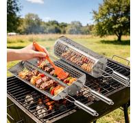 2 x Paniers de Gril en Acier Inoxydable de Rôtisserie, Accessoires de Barbecue avec Ouverture Latérale et Poignée Amovible, BBQ Légumes et les Petits Aliments, Cadeaux de Barbecue pour Hommes
