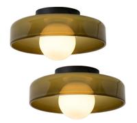 2 x Plafonnier en Verre Ronde 25cm - WOTTES - Moderne Vitrail Lampe de Plafond Luminaire pour Café Cuisine (Couleur thé)