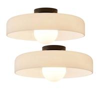 2 x Plafonnier en Verre Ronde 25cm - WOTTES - Moderne Vitrail Lampe de Plafond Luminaire pour Café Cuisine (Blanc)